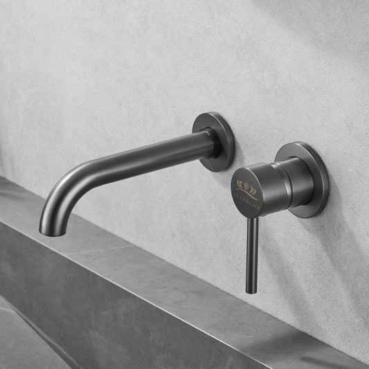 Gun Grey Wall Mounted Basin Tap with Easy Plumb Installation Kit