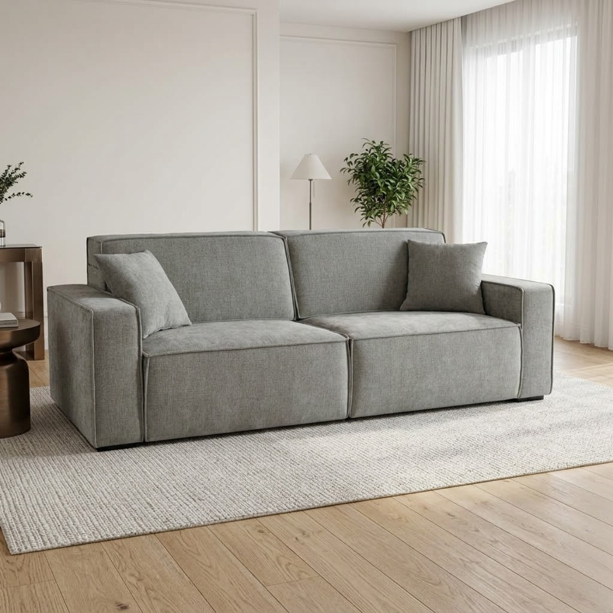 Sleek Grey Electric Sofa Bed – 3 Seater with Power Extension Mechanism & Accent Cushions