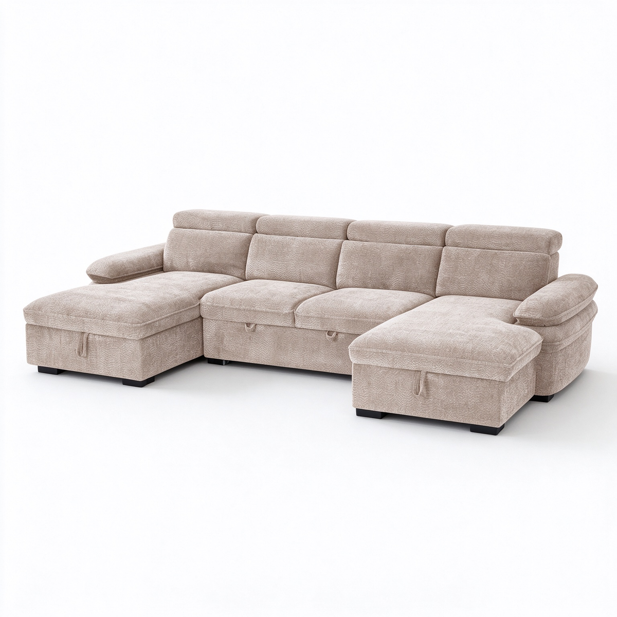 Anchor Beige U-Shape Corner Sofa Bed – 5 Seater with Storage, Adjustable Arms & Headrests
