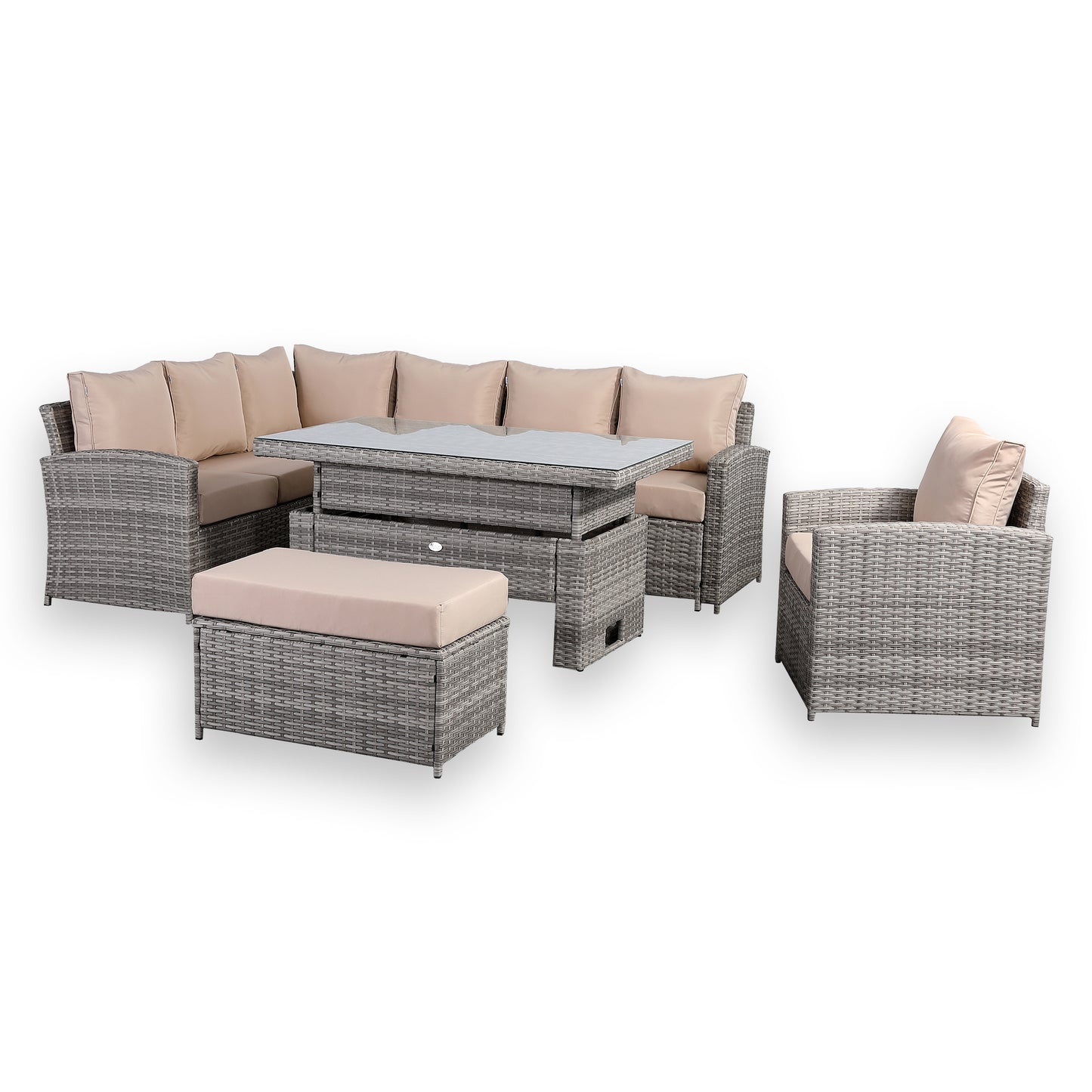 Due in 01/03/25 Ashley Range Elite Left Hand Corner Sofa Set with Rising Table in Light Grey Rattan (804PLUS)