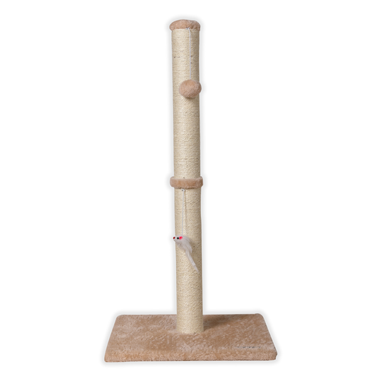 Due in 29/04/25 Max Mice Cat Scratching Post – Tall Sisal Scratch Tower with Hanging Ball & Mouse, Sturdy Base for Kittens & Adult Cats （Beige）