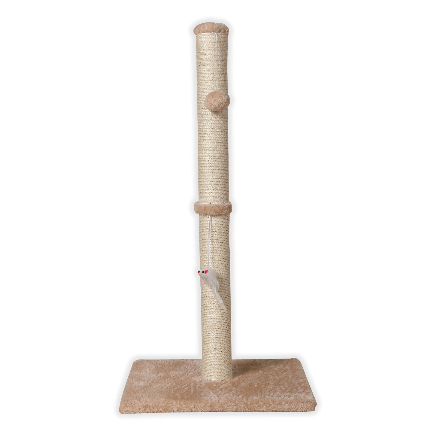 Max Mice Cat Scratching Post – Tall Sisal Scratch Tower with Hanging Ball & Mouse, Sturdy Base for Kittens & Adult Cats （Beige）