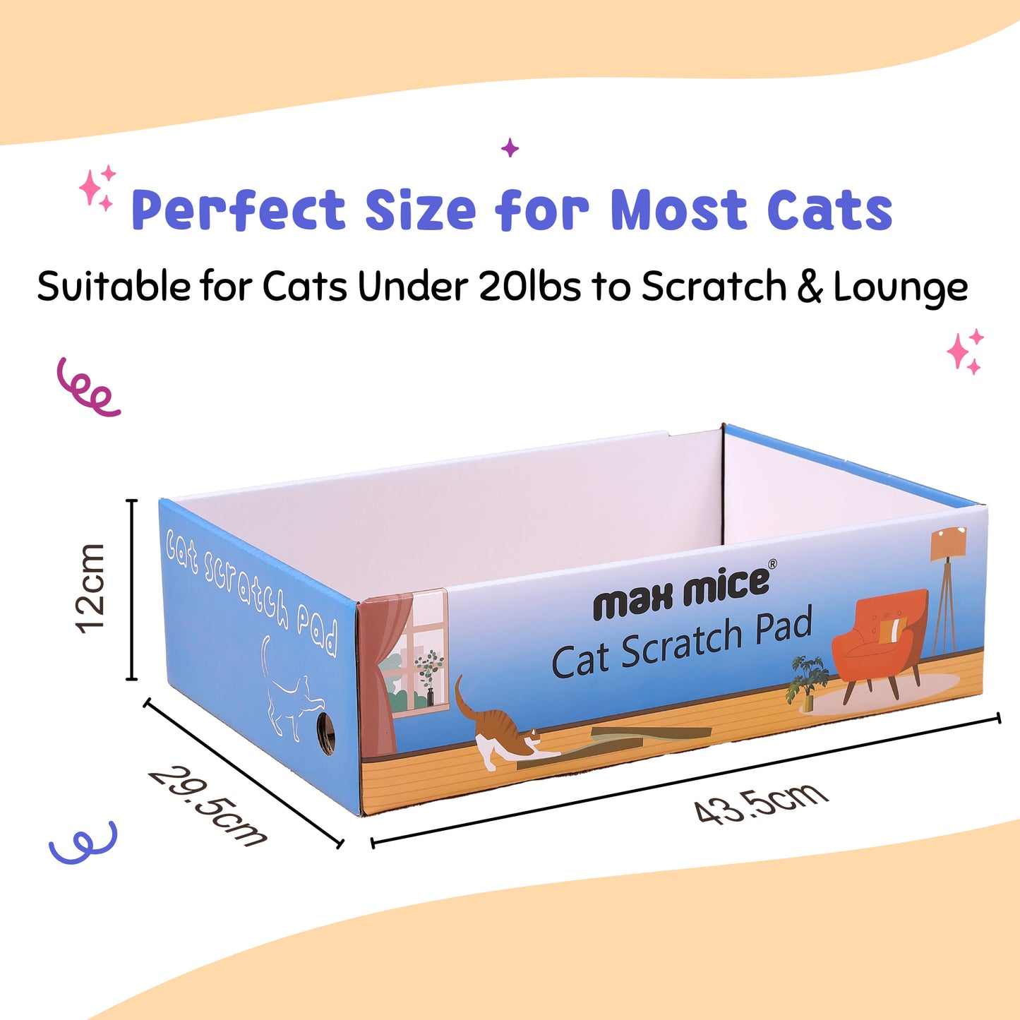 Max Mice Cat Scratching Board with Box, 4 Layers Design Cat Scratching Pad, Reversible Cat Scratcher Cardboard Lounge Bed, Corrugated Cardboard Cat Scratcher for Indoor Kitty