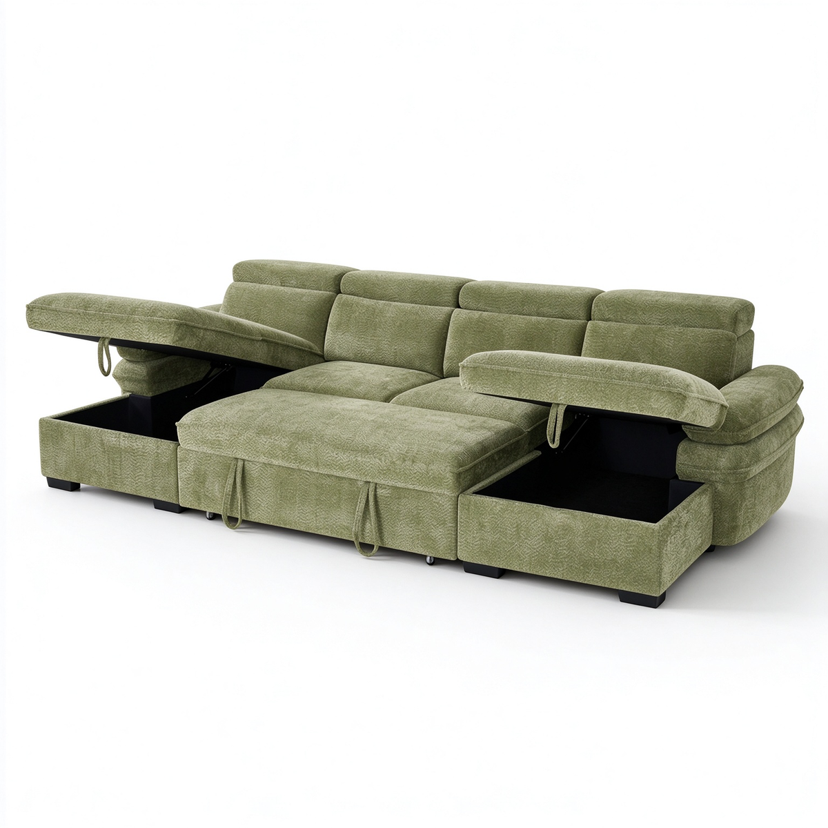 Anchor Green U-Shape Corner Sofa Bed – 5 Seater with Storage, Adjustable Arms & Headrests