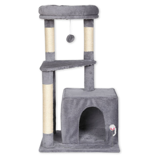 Due in 29/04/25 Max Mice Tree Tower Scratching Posts Multilevel Cat Climbing House with Condos & Ladder Cat Activity Centre for Indoor Cats, Grey