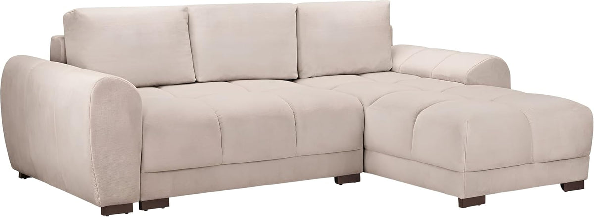 Plume Mocha Universal Corner Sofa Bed – 4 Seater Plush Velvet Sofabed with Under-Seat Storage
