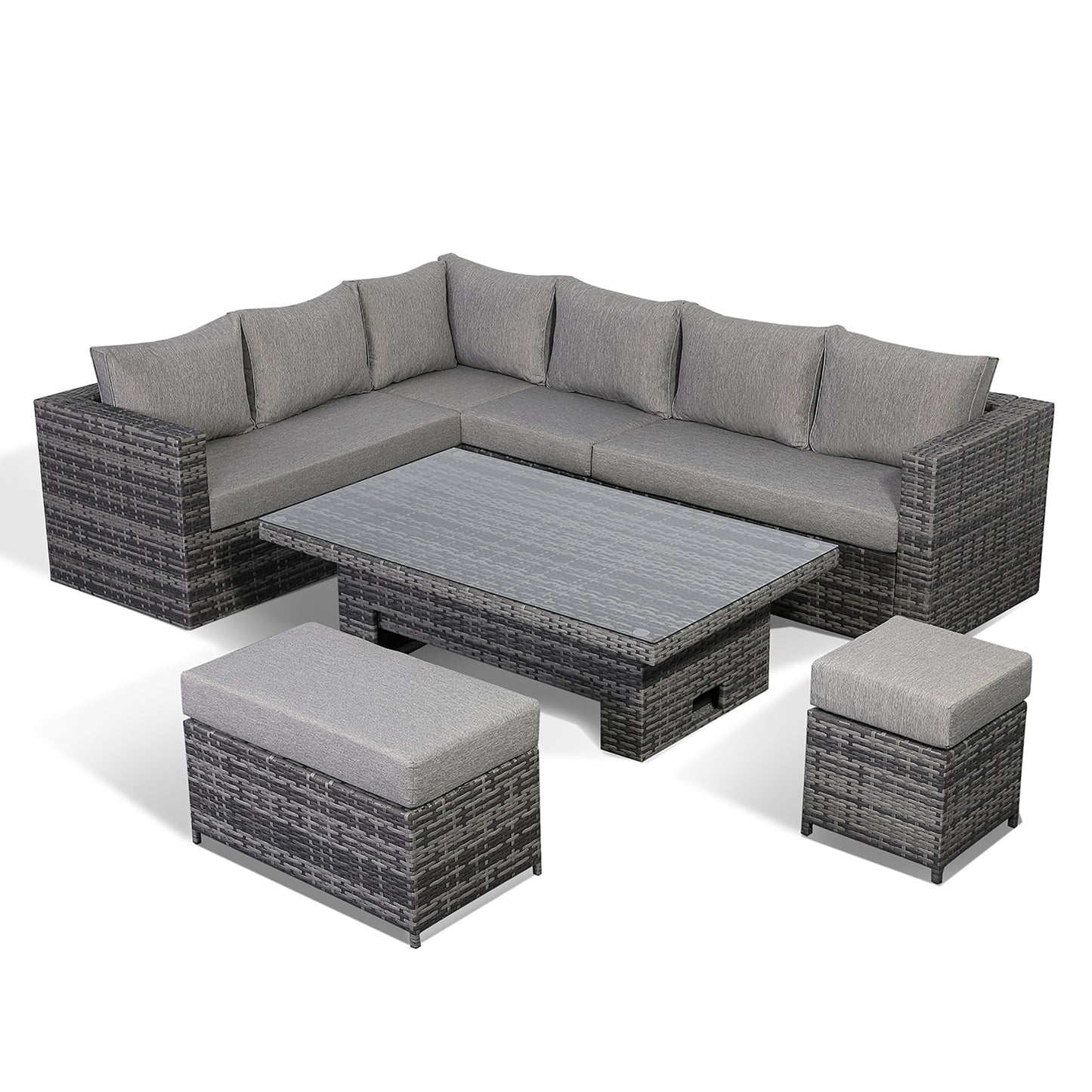 Due in 31/01/25 Colette Range Left Hand Corner Sofa with Rising Table in Medium Grey Weave #404R