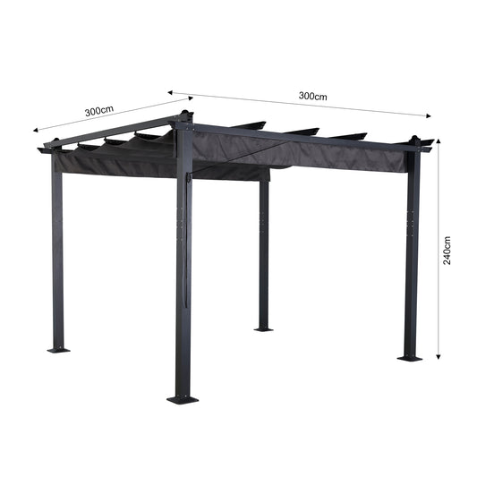 Club Rattan 3 X 3M Aluminium Pergola With Retractable Grey Roof, Large Garden Pergola for BBQ, Outdoor and patio, in Charcoal
