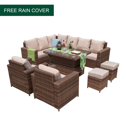 Canna Range High Back LHF Large Corner Sofa Set with Rising Table And 2 x Armchair In Large Brown
