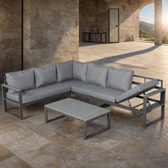 PRE ORDER...CK-02 Dune Range LHF Corner Set Charcoal Aluminium Frame With Grey Cushions