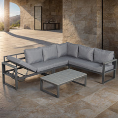 PRE ORDER...CK-03 Dune Range RHF Corner Set Charcoal Aluminium Frame With Grey Cushions