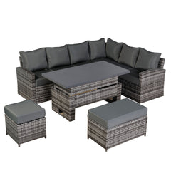 IN STOCK...Harmony Right Hand Corner Sofa Set with Rising Table in Grey Rattan (CS04)