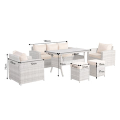 Eton Range High Back Dining Sofa Set in Light Grey Weave with Dinning Table