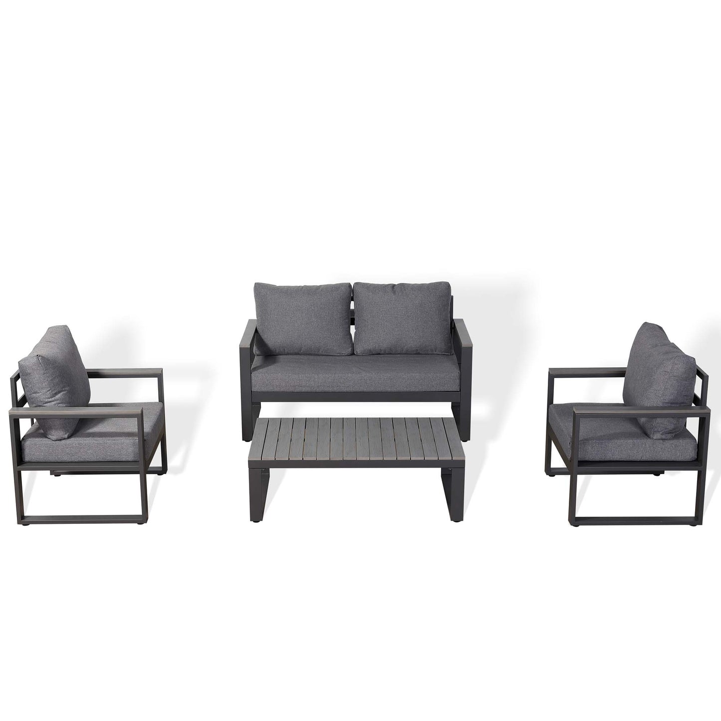 CK-04 Dune Range Large Sofa Set Charcoal Aluminium Frame With Grey Cushions