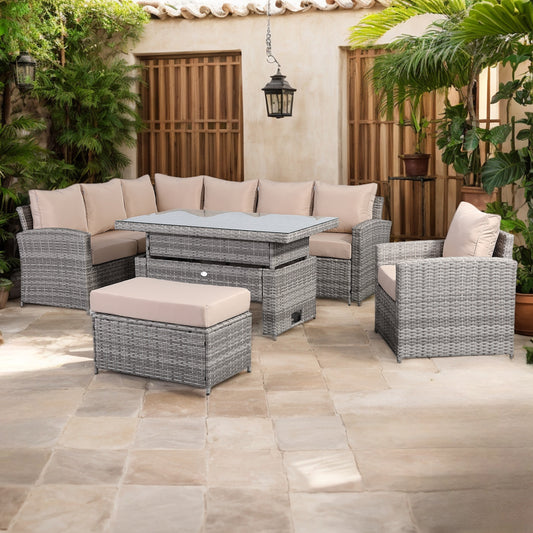 Due in 01/03/25 Ashley Range Elite Left Hand Corner Sofa Set with Rising Table in Light Grey Rattan (804PLUS)