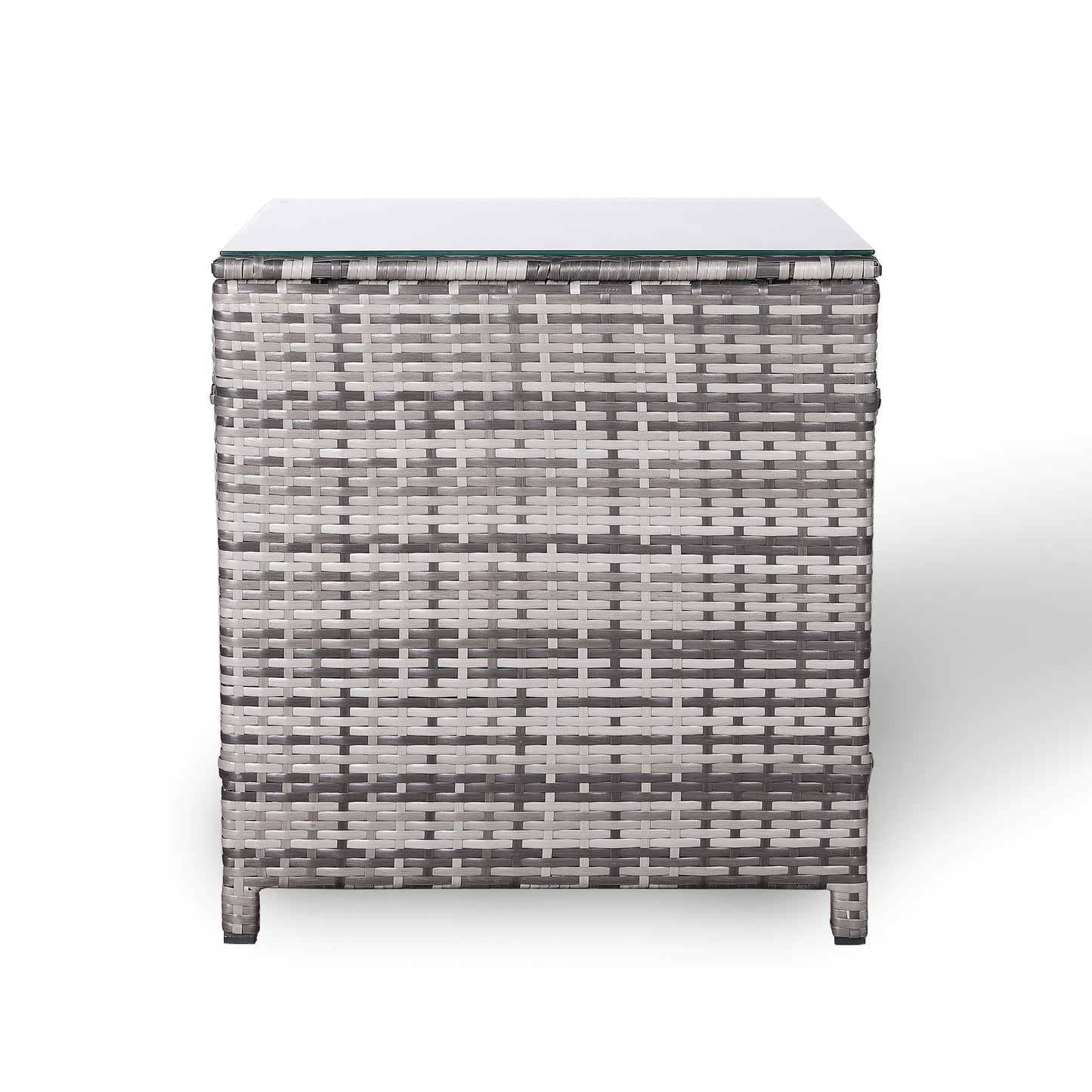 Modern Range Square High Side Table in Grey Rattan Weave