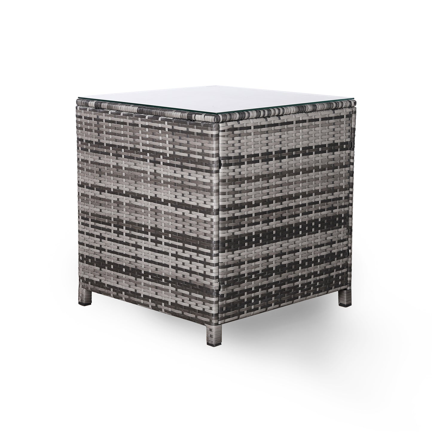 Modern Range Square High Side Table in Grey Rattan Weave