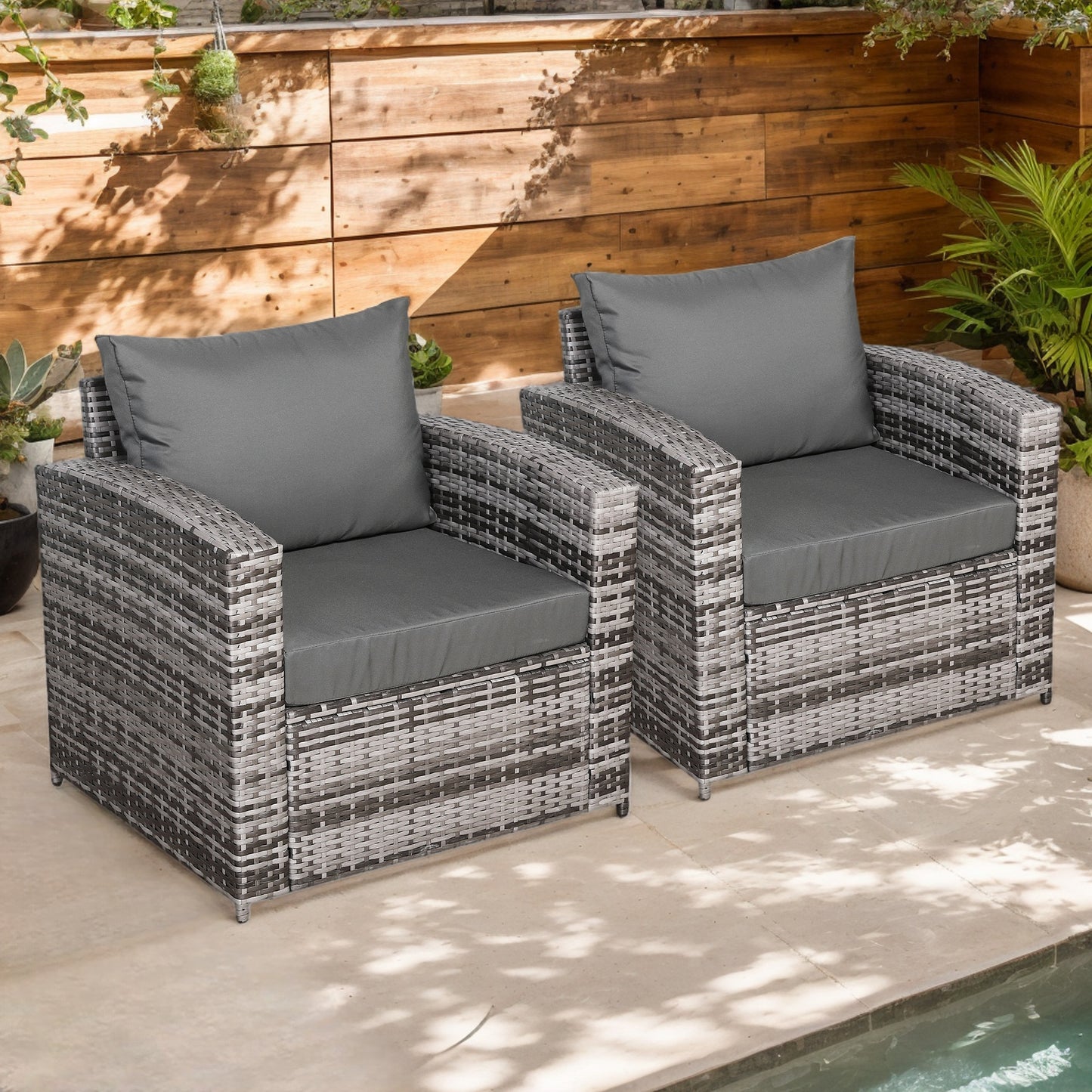 Henley High Back Pair of Arm Chairs in Grey Rattan and Grey Cushions