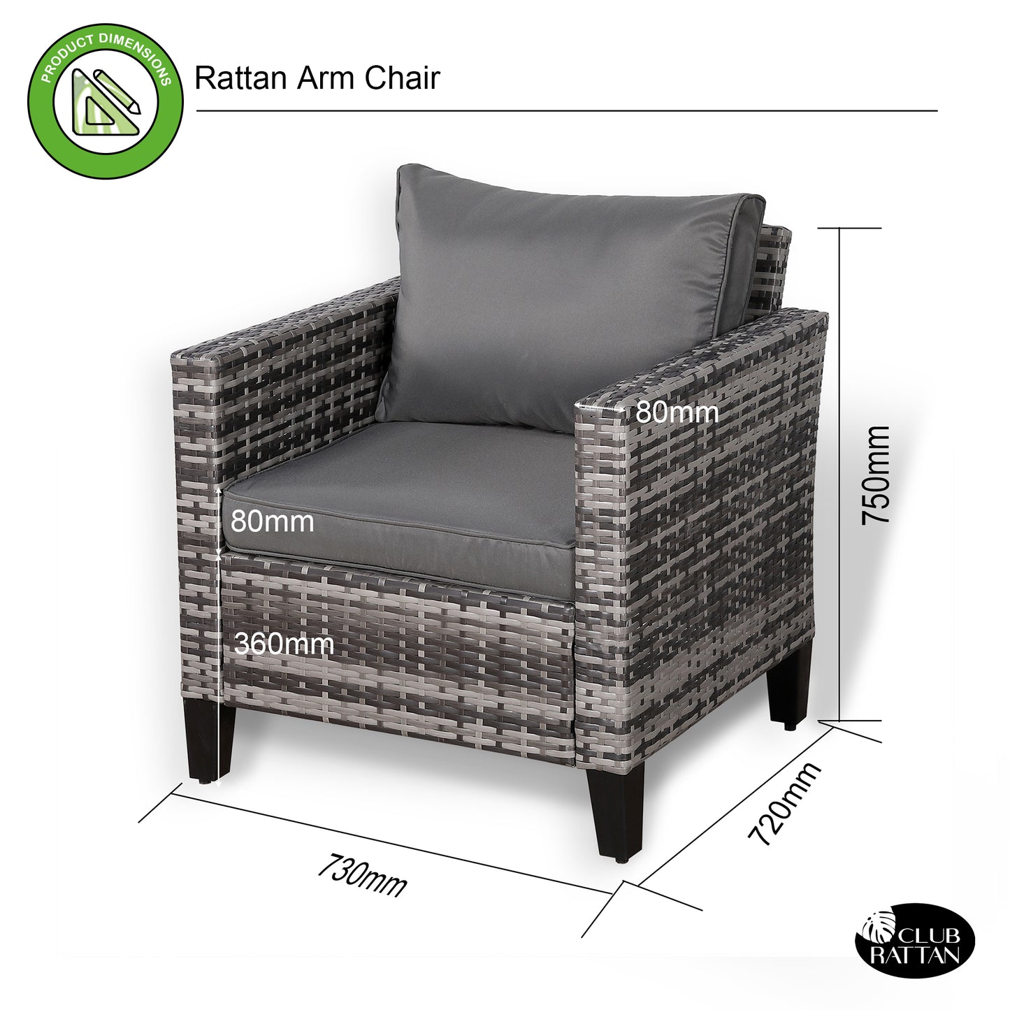 Due in 25/05/25  Palma Range Single Arm Chair in Grey Rattan