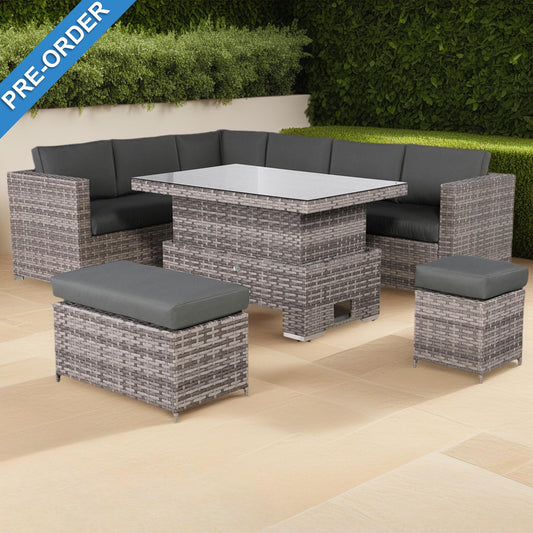 PRE ORDER-Modern Range Large Modular Corner Sofa with Rising Table in Grey Rattan