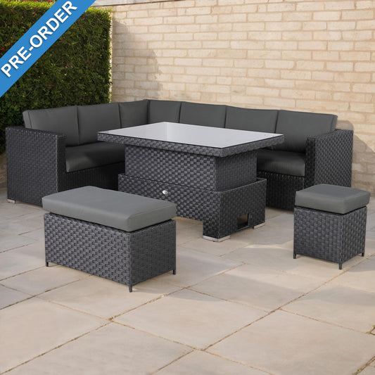 PRE ORDER-Bath Range Modular Corner Sofa with Rising Table in Large Black Rattan