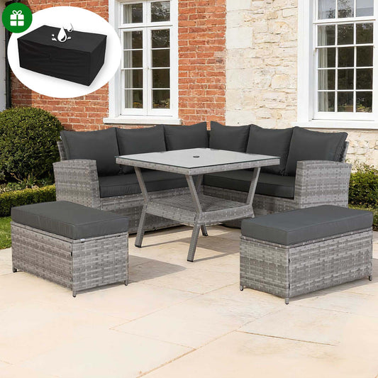 Bristol Range 9 Seater Rattan Garden Furniture Set | All-Weather Sofa & Dining Set with Free Rain Cover