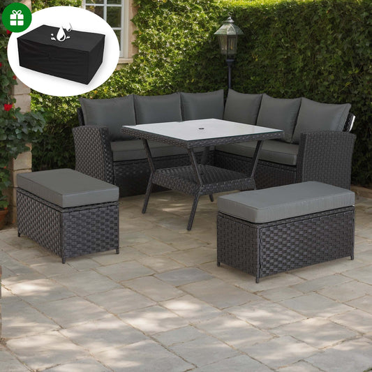 Bath High Back Range 9 Seater Rattan Garden Furniture Set | All-Weather Sofa & Dining Set with Free Rain Cover