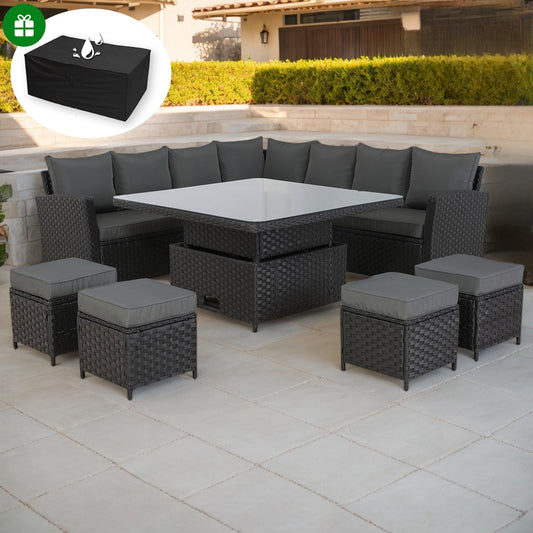 Bath High Back Range 11 Seater L-Shape Rattan Garden Furniture Set | | All-Weather Corner Sofa Dining Set with Free Rain Cover