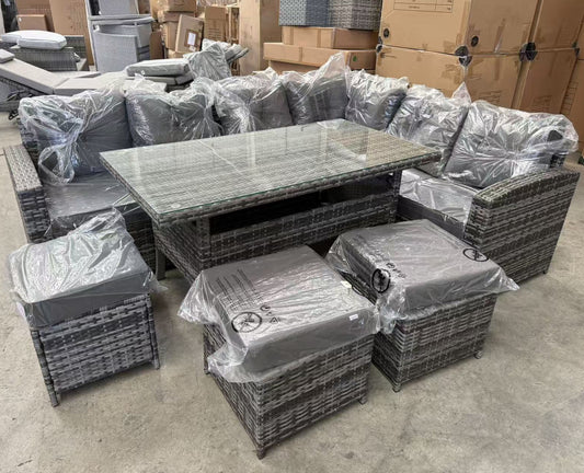 FB | Harmony Range High Back Right Hand Corner Sofa Set with Dining Table in Grey Rattan