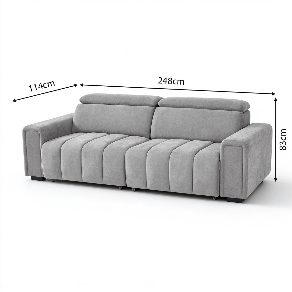 Glide Grey Electric Sofa Bed – 3 Seater with Independent Power Sliding Seats & Adjustable Headrests