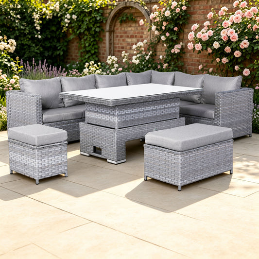 Isobella Range Right Hand Corner Sofa Set with Rising Table in Slate Grey Weave