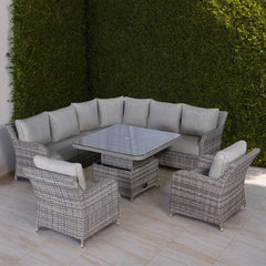 PRE ORDER...Sicily Range Aluminium Round Corner Set with Rising Table and Two Chairs in Grey Weave (CS10)