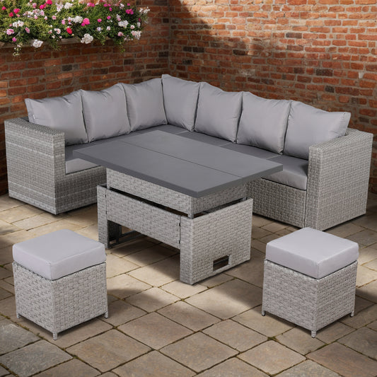 Harlow Range Modular Large Corner Sofa with Rising Table in Large Grey Rattan (CS06)