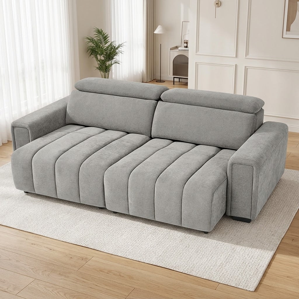 Glide Grey Electric Sofa Bed – 3 Seater with Independent Power Sliding Seats & Adjustable Headrests