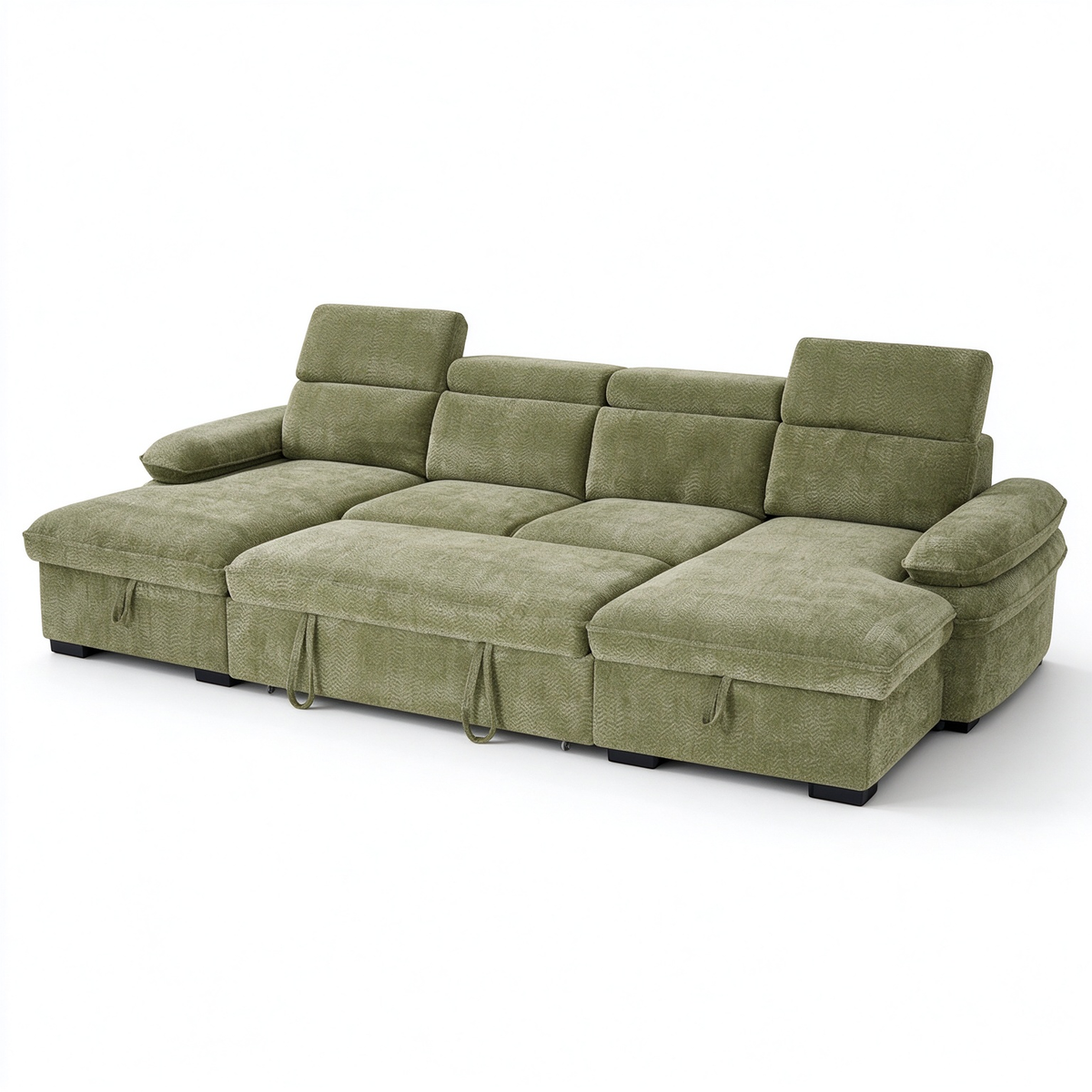 Anchor Green U-Shape Corner Sofa Bed – 5 Seater with Storage, Adjustable Arms & Headrests