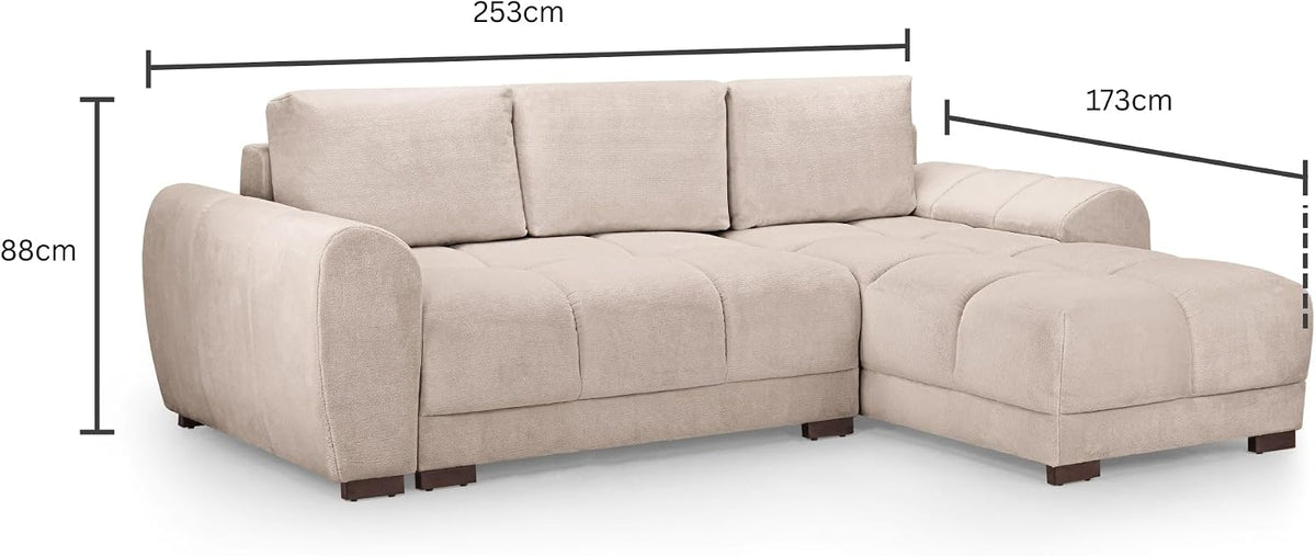 Plume Mocha Universal Corner Sofa Bed – 4 Seater Plush Velvet Sofabed with Under-Seat Storage