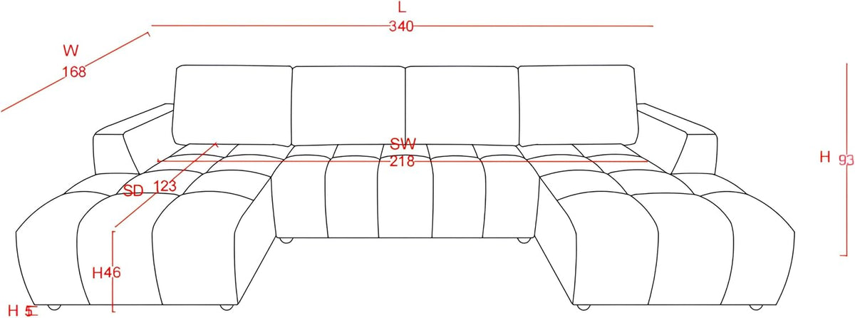 Grandeur Luxury Grey U-Shape Corner Sofa Bed – 5 Seater with Underseat Storage & Sofabed Conversion