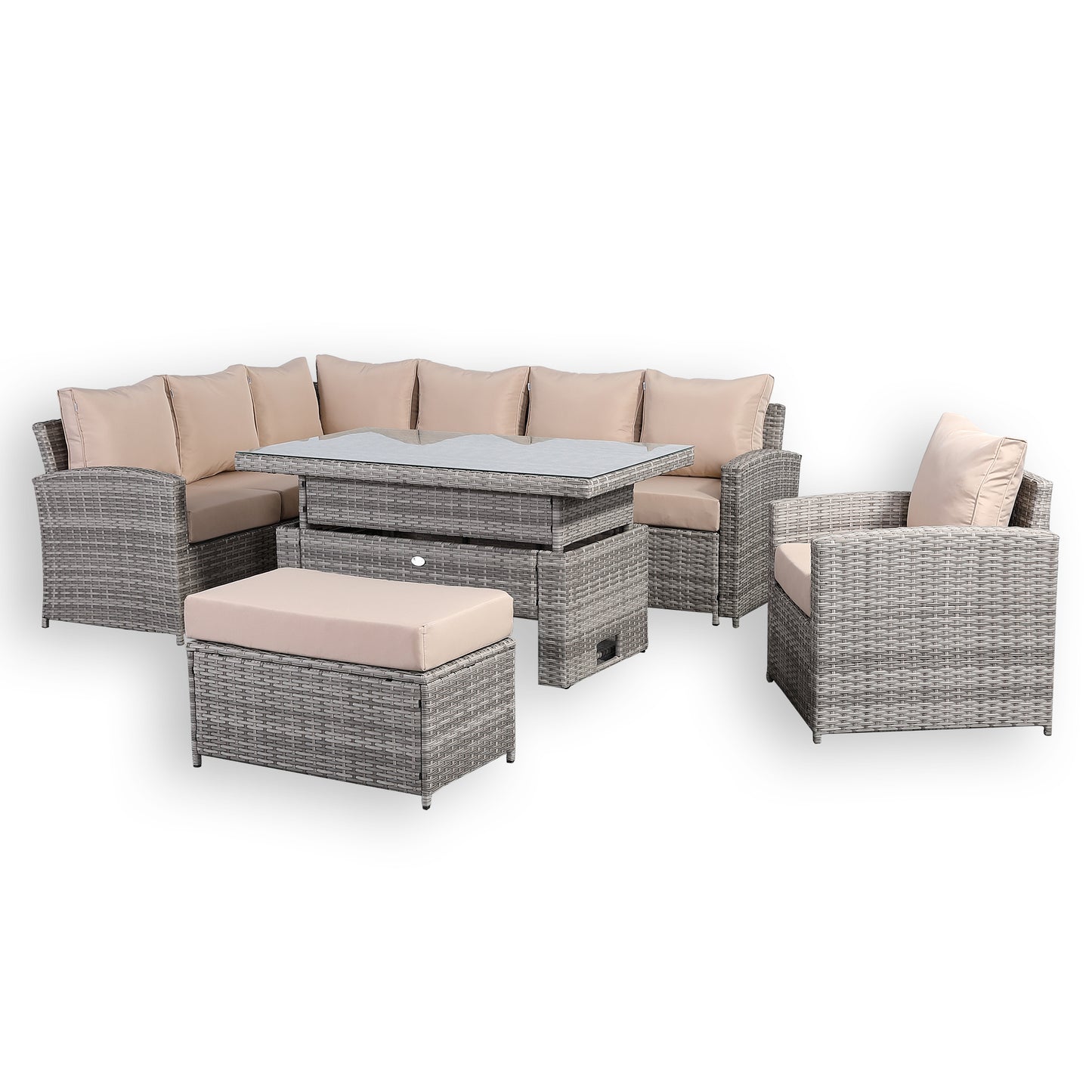 Due in 01/03/25 Ashley Range Elite Left Hand Corner Sofa Set with Rising Table in Light Grey Rattan (804PLUS)