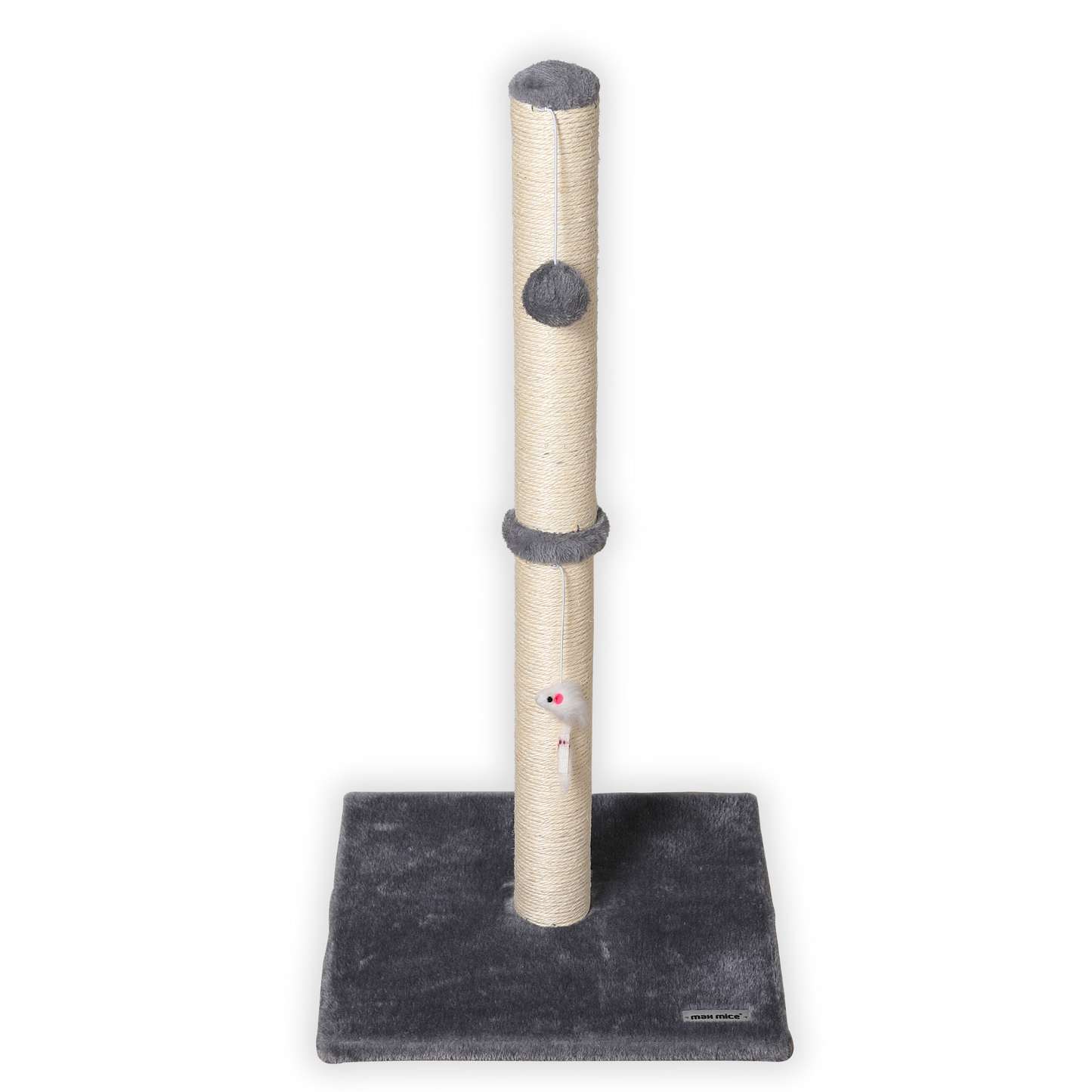 Due in 29/04/25 Max Mice Cat Scratching Post – Tall Sisal Scratch Tower with Hanging Ball & Mouse, Sturdy Base for Kittens & Adult Cats (Grey)