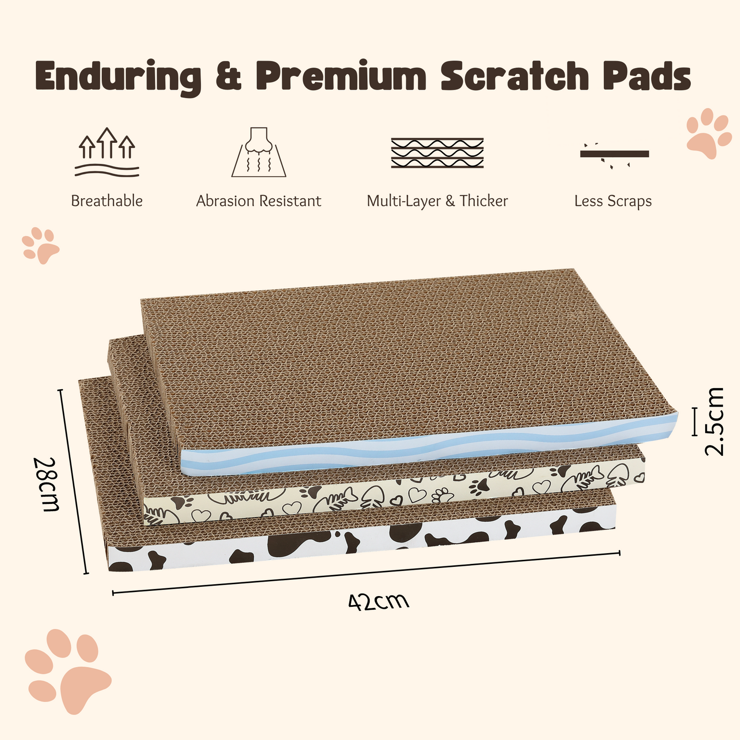 Max Mice Cat Scratching Boards – Cardboard Cat Scratcher Pack of 3, Cat Scratchers for Indoor Cats, Durable Cat Lounger – 42 * 28 * 2.5cm