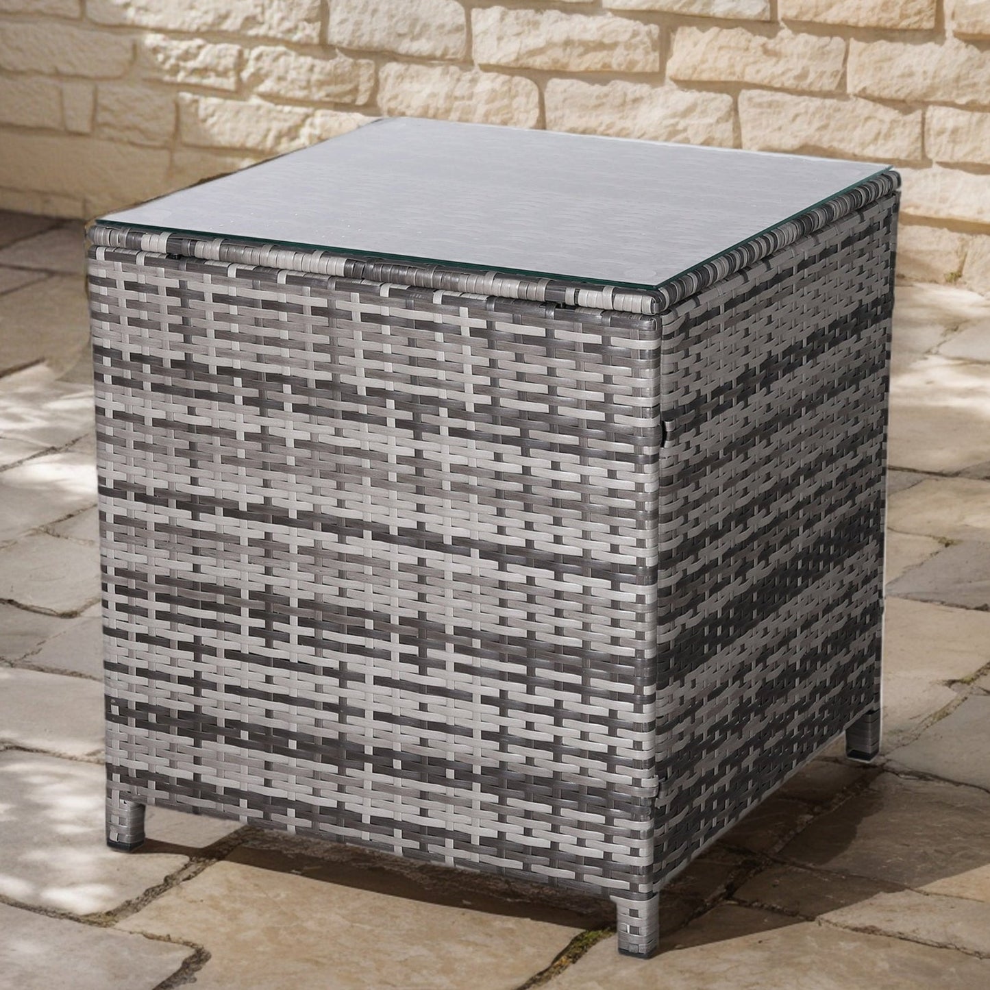 Modern Range Square High Side Table in Grey Rattan Weave
