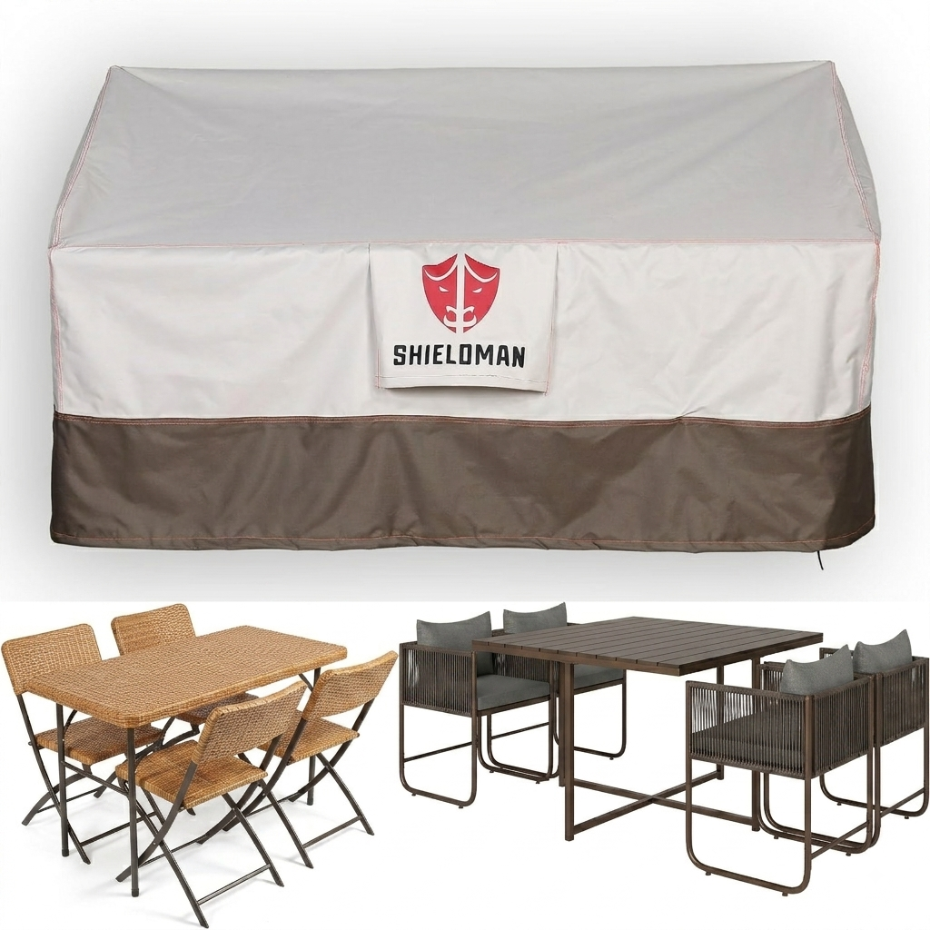 RC-126 Heavy-Duty Waterproof Square Patio Furniture Cover (126 x 126 x 74cm) – Two-Tone White & Brown