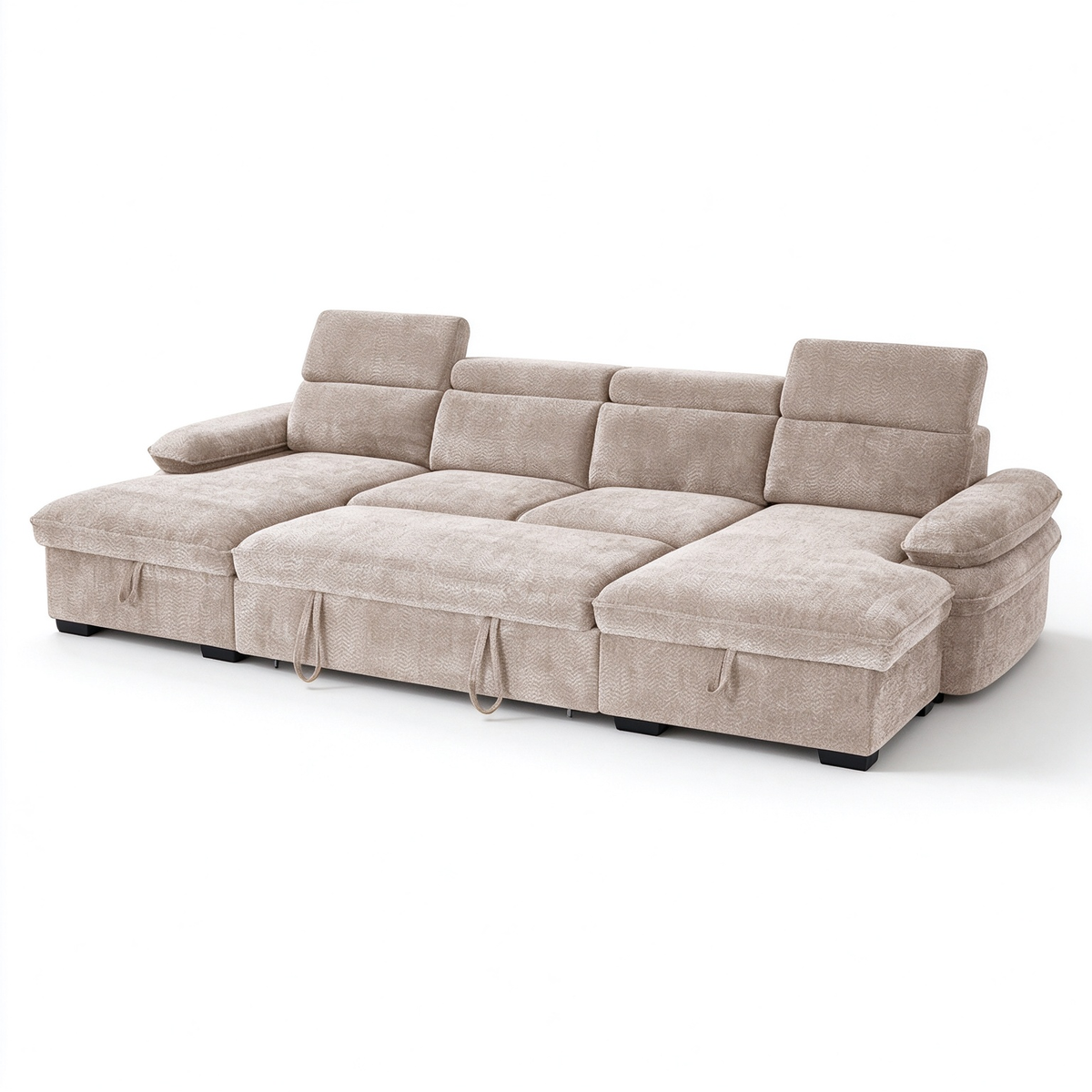 Anchor Beige U-Shape Corner Sofa Bed – 5 Seater with Storage, Adjustable Arms & Headrests