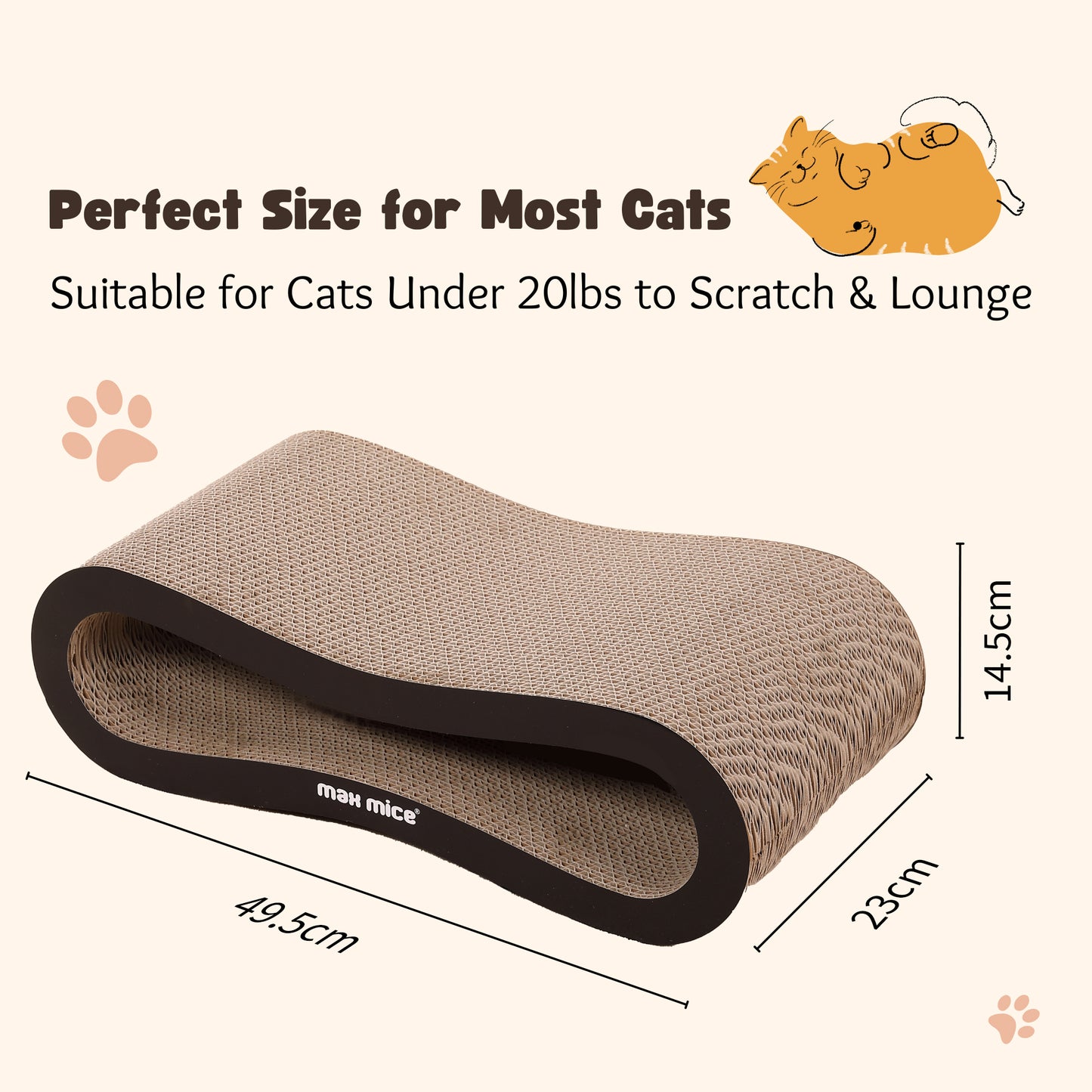 Max Mice Ultimate Cat Scratcher Lounge Bed，8-Shape Design，Superior Cardboard & Construction，Indoor Durable Cat Furniture for Scratch and Rest