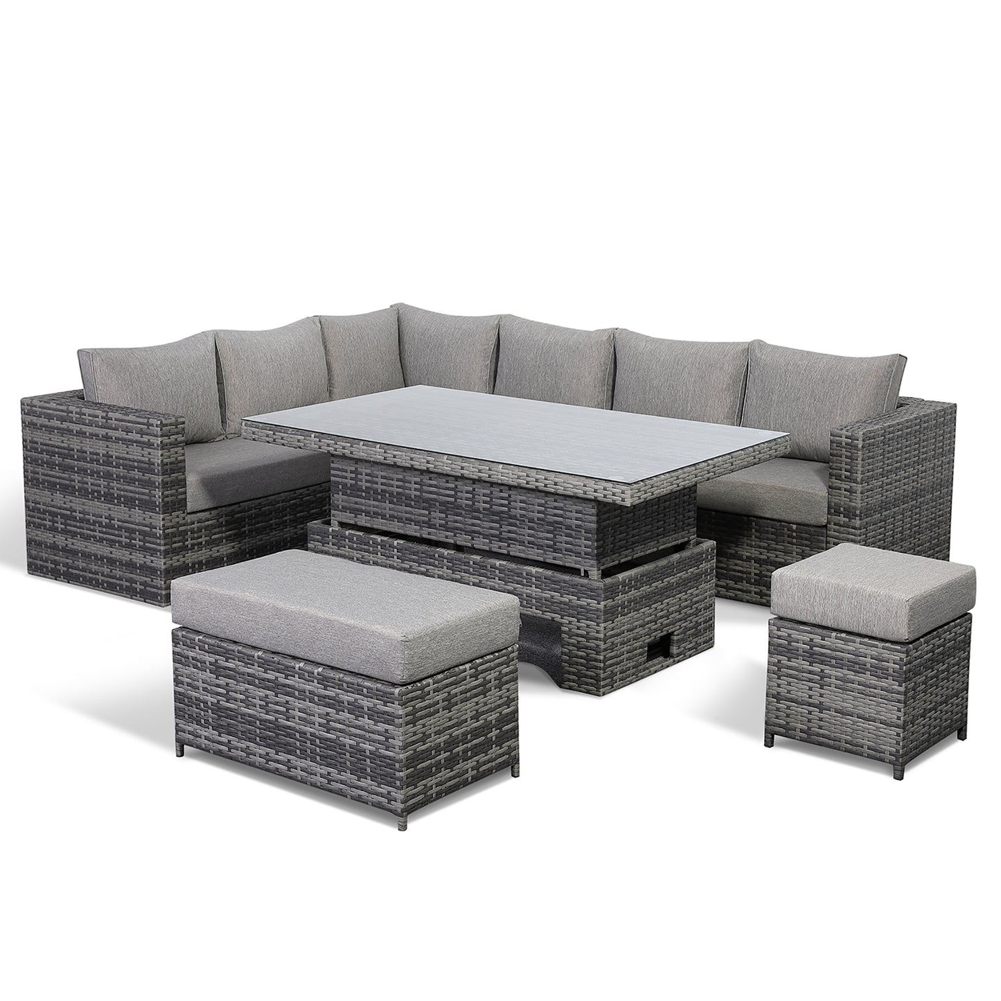 Due in 31/01/25 Colette Range Left Hand Corner Sofa with Rising Table in Medium Grey Weave #404R