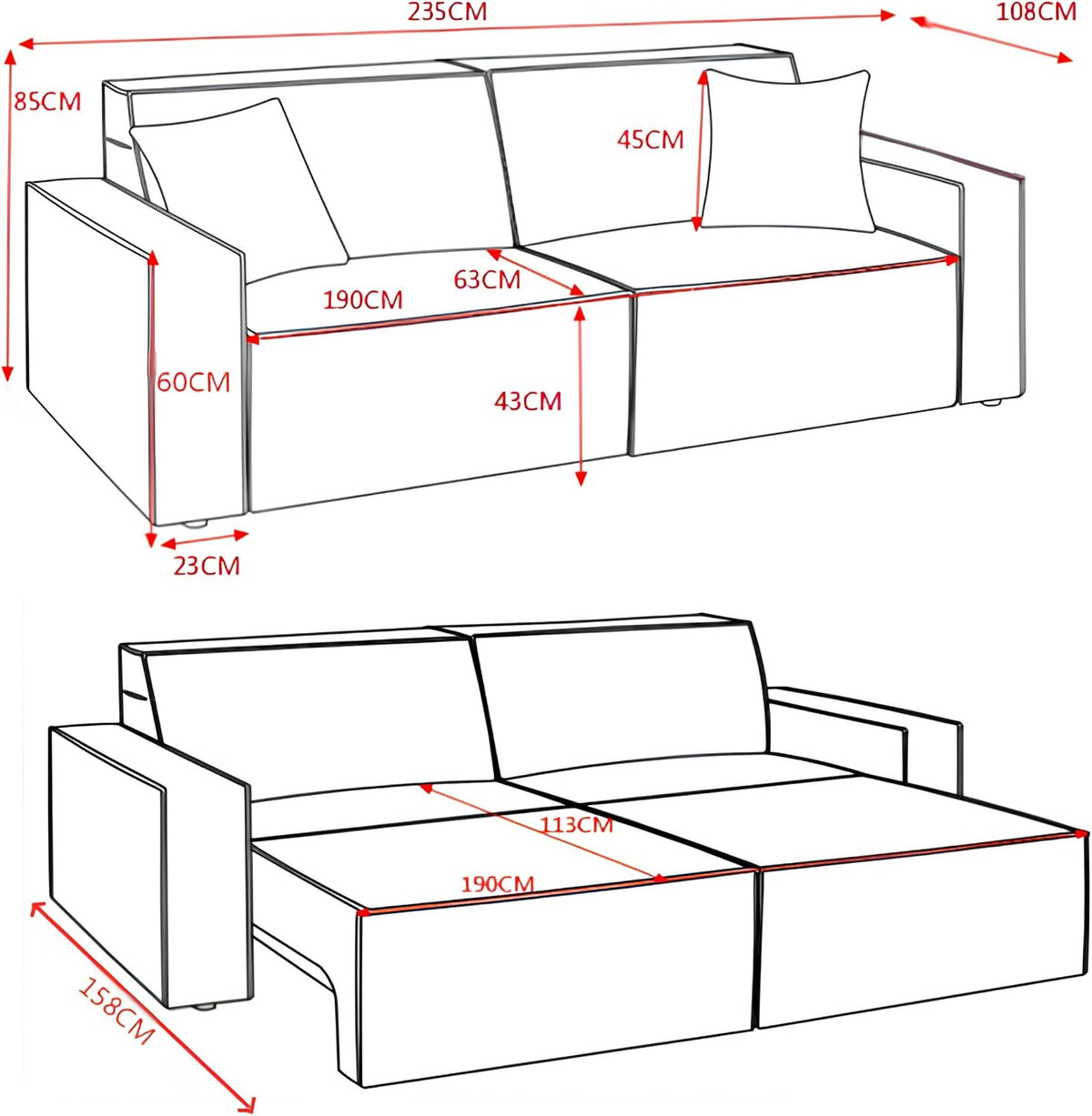 Muse Beige Electric Sofa Bed – 3 Seater with Power Extension Mechanism & Accent Cushions