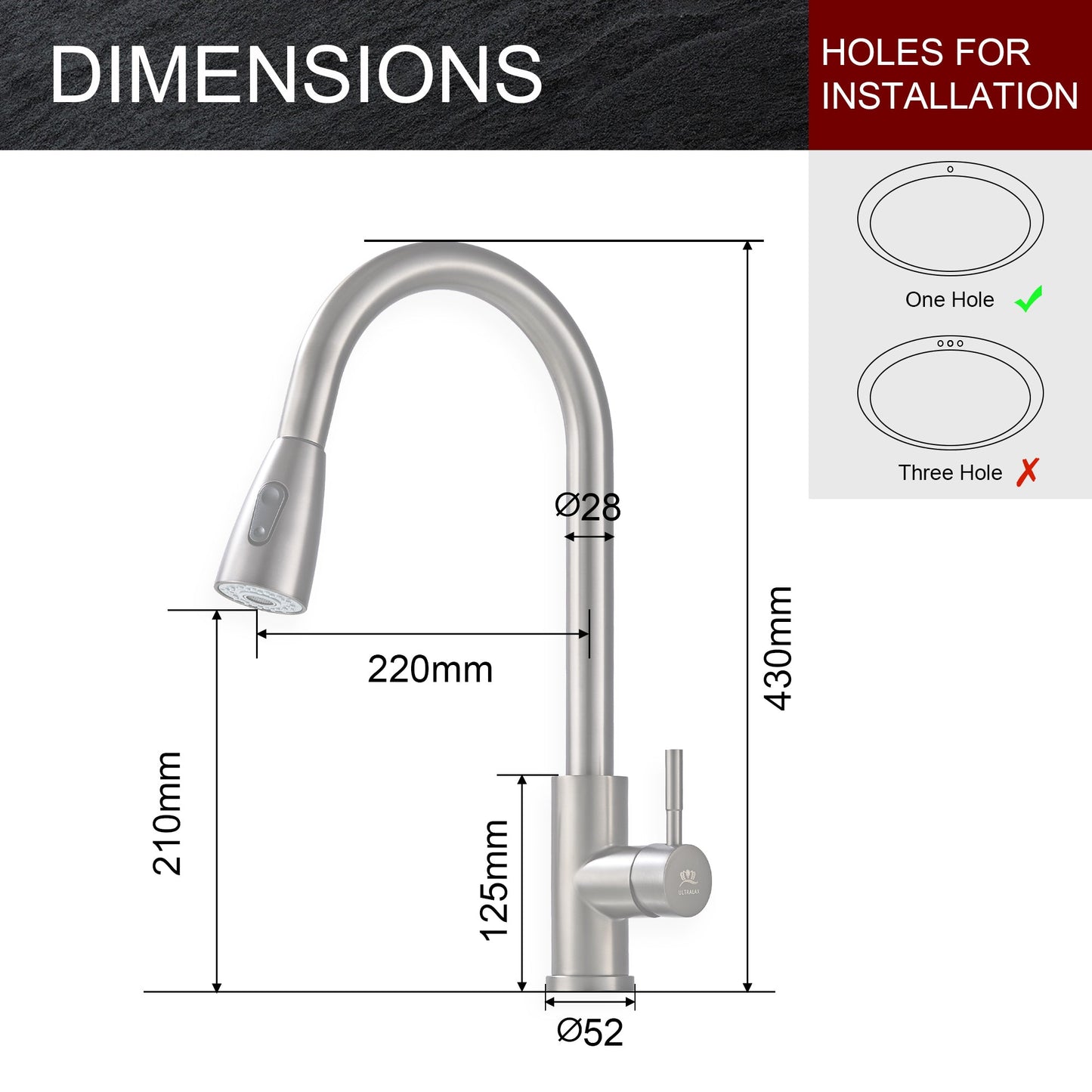 Pull Out Mono Kitchen Mixer Tap - Gun Grey