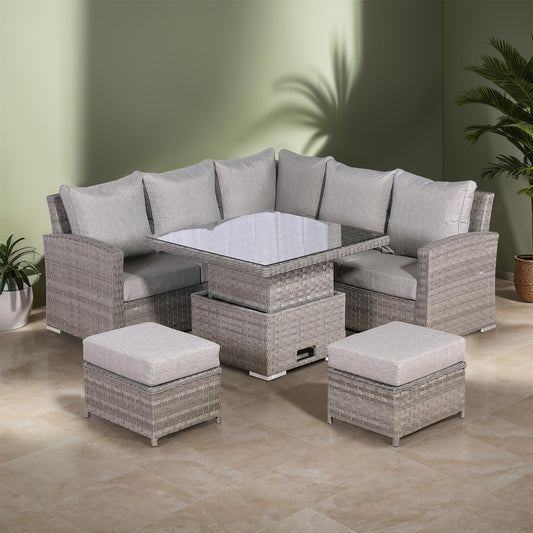 Winchester Range Square Corner Sofa Set with Rising Table in Grey Weave