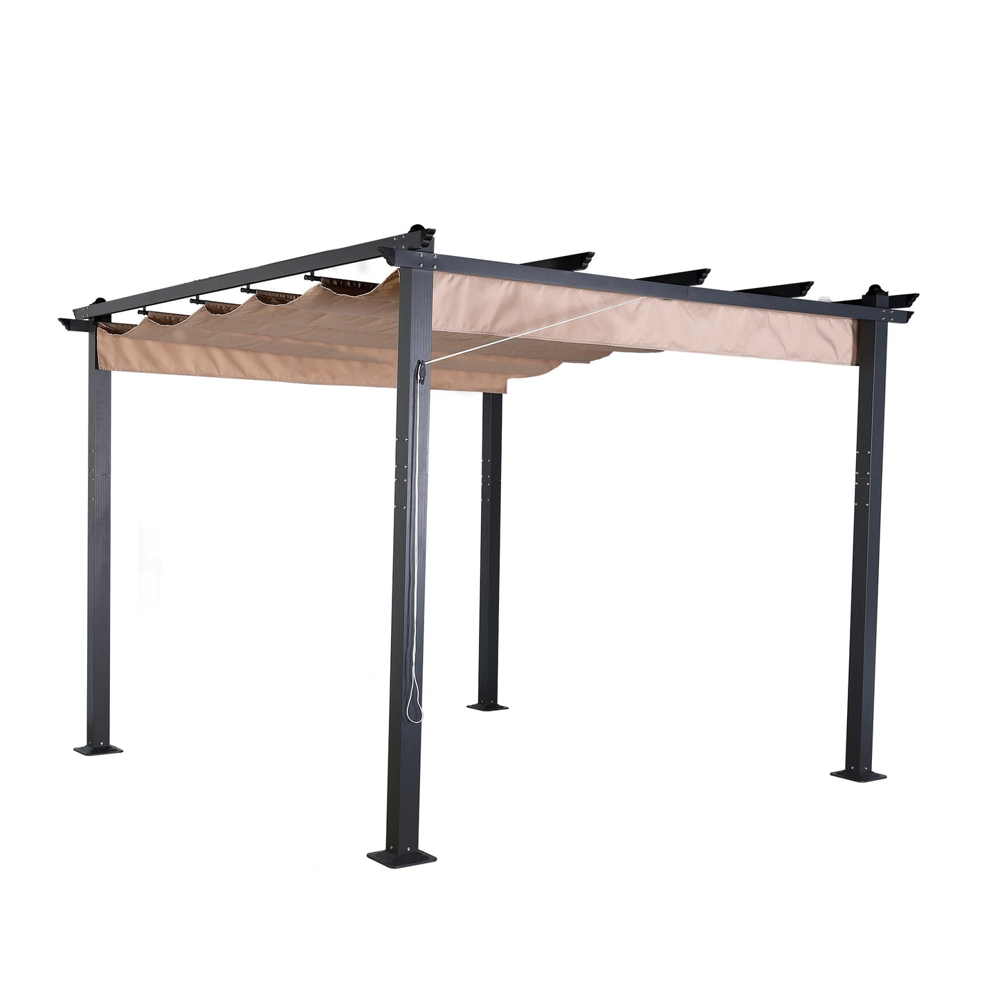 Club Rattan 3 X 3M Aluminium Pergola With Retractable Beige Roof, Large Garden Pergola for BBQ, Outdoor and patio, in Charcoal