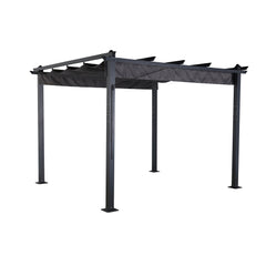 Club Rattan 3 X 3M Aluminium Pergola With Retractable Grey Roof, Large Garden Pergola for BBQ, Outdoor and patio, in Charcoal